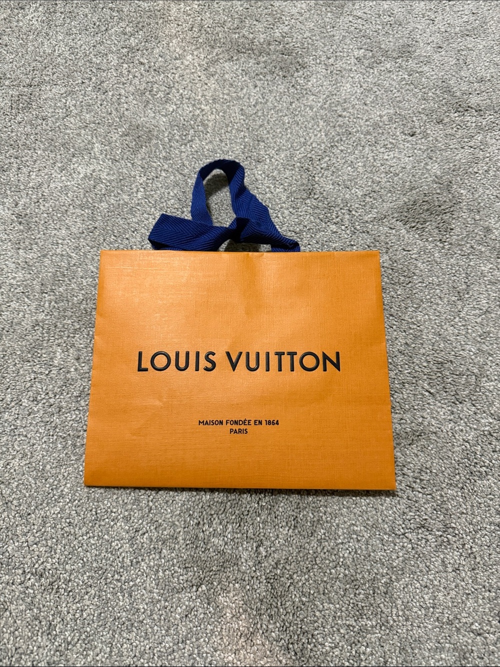 Authentic Louis Vuitton Orange Shopping Gift Bag with Blue Ribbon